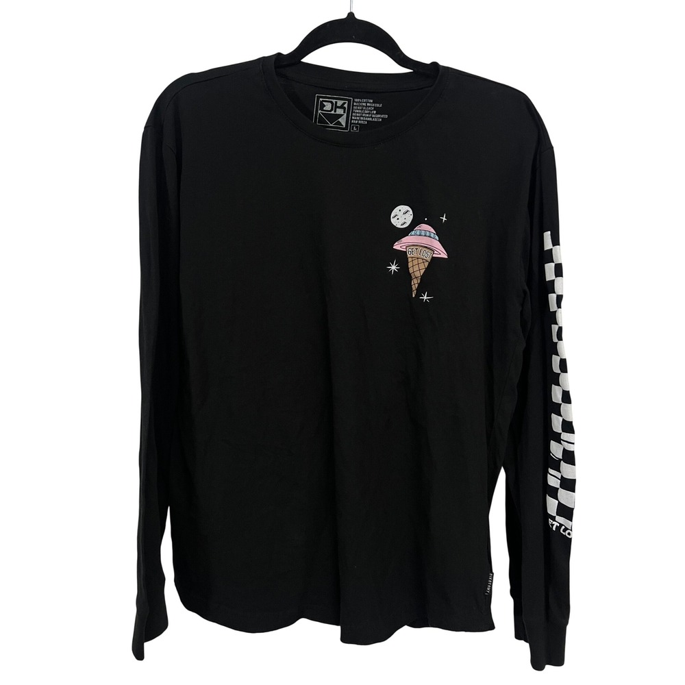 Dicotomy Long Sleeve Shirt Size Large Skater UFO Ice Cream Black Checkered Men's